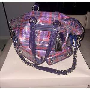 Coach Poppy Spotlight Tote 15890 Sequin Tartan Plaid Purple Y2K Bag Box Receipt